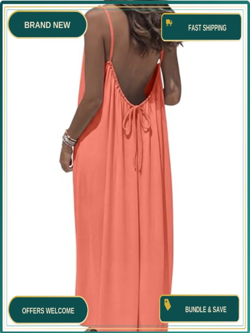 Backless Cami Maxi Sundress Spaghetti Strap Beach Coverup Women